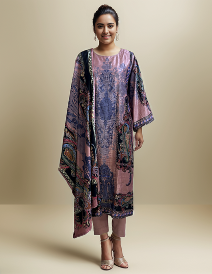 Nurah Women velvet Kurta with digital printed velvet dupatta