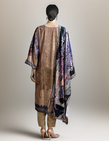 Nurah Women velvet Kurta with pashmina trousers and digital printed velvet dupatta