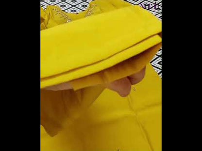 Nurah Women yellow embellished Kurta with trouser and zari woven dupatta