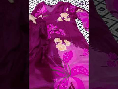 Nurah Women wine crepe printed kurta with trouser and dupatta