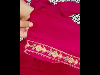 Nurah Women pink embroidered Kurta with trouser and zari woven dupatta
